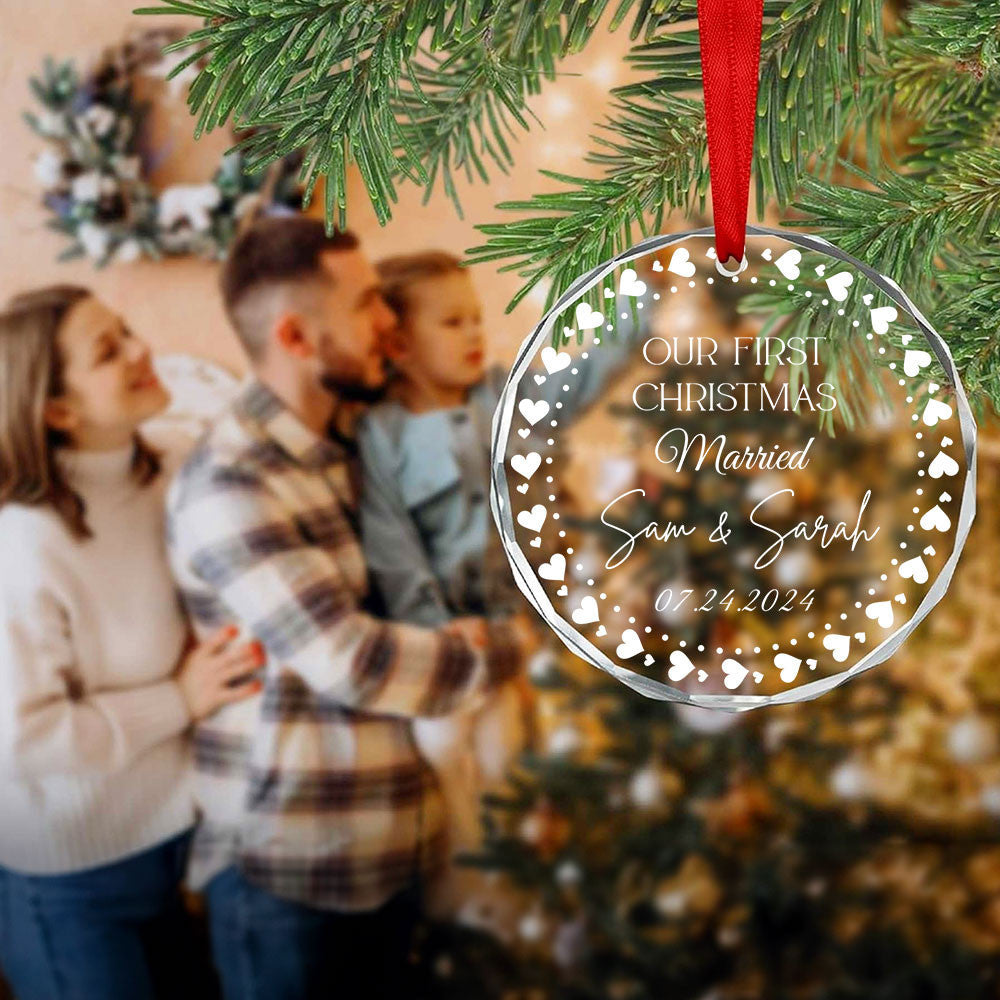 Personalized 1st Christmas as Married Glass Ornament, Christmas Tree Wedding Gift - image 6