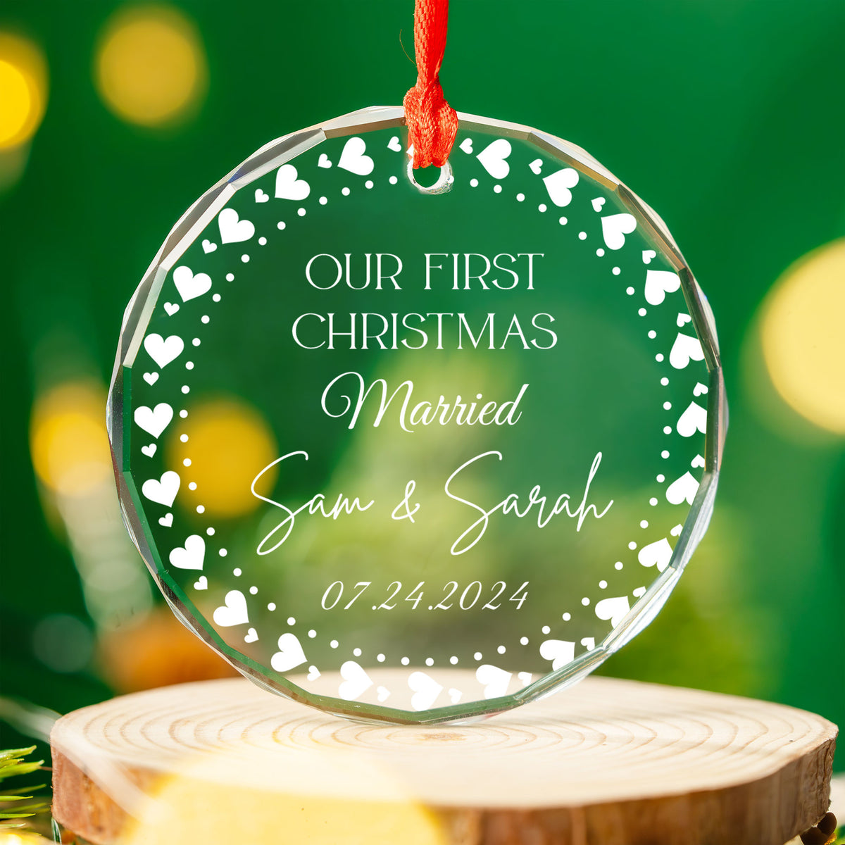 Personalized 1st Christmas as Married Glass Ornament, Christmas Tree Wedding Gift - image 7