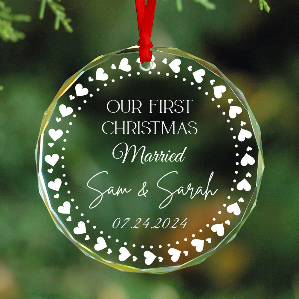 Personalized 1st Christmas as Married Glass Ornament, Christmas Tree Wedding Gift - image 8
