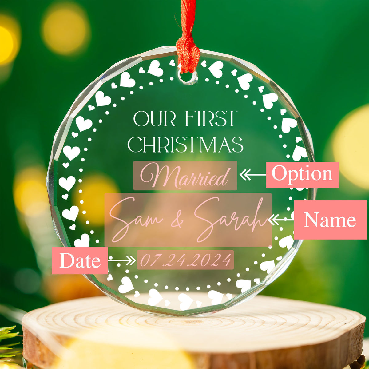 Personalized 1st Christmas as Married Glass Ornament, Christmas Tree Wedding Gift - image 5