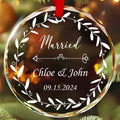 Personalized Newlywed Glass Christmas Ornament, Wedding Gift for Bride and Groom