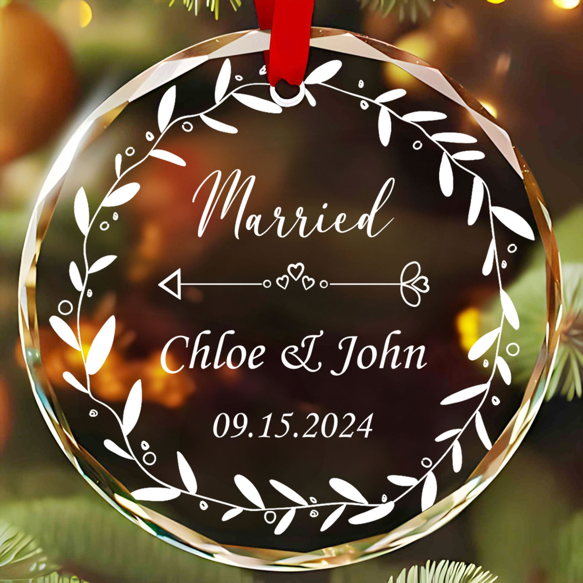 Personalized Newlywed Glass Christmas Ornament, Wedding Gift for Bride and Groom