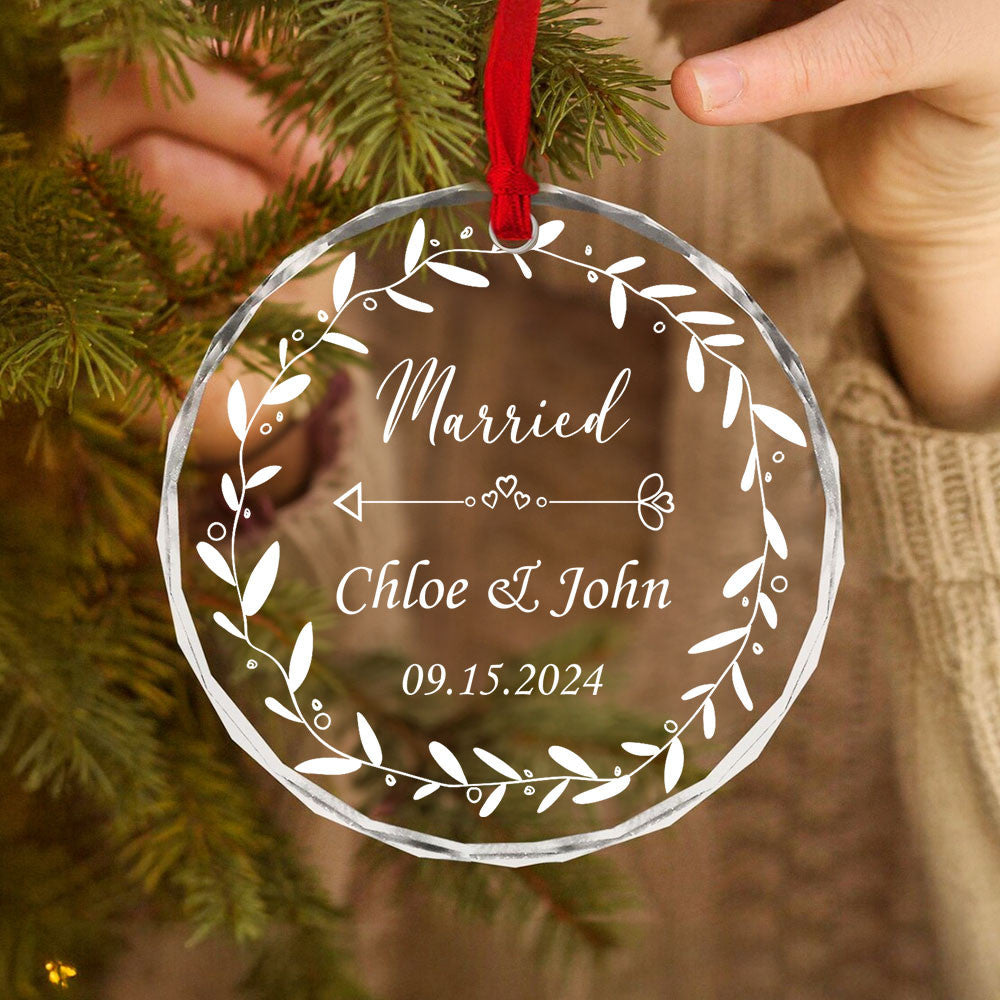 Personalized Newlywed Glass Christmas Ornament, Wedding Gift for Bride and Groom - image 3