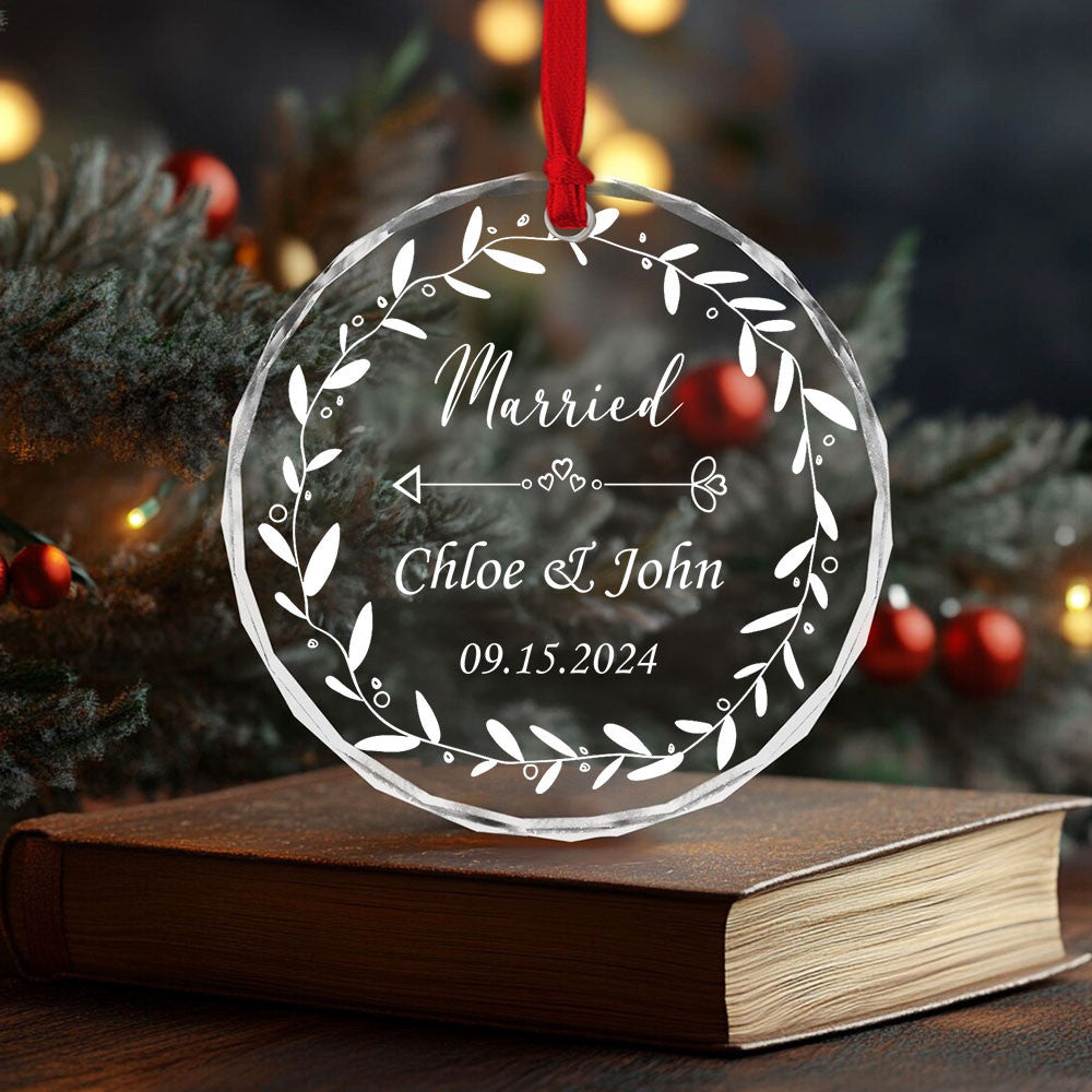 Personalized Newlywed Glass Christmas Ornament, Wedding Gift for Bride and Groom - image 4