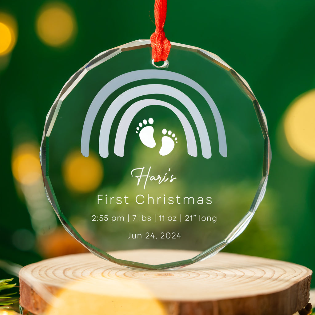 Personalized Rainbow Baby Boy Info Glass Christmas Ornament, Newborn Gift - image 4