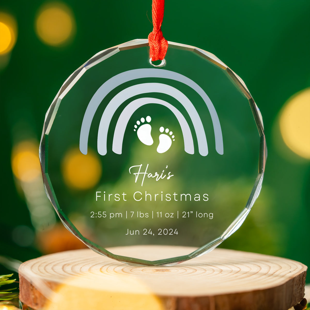 Personalized Rainbow Baby Boy Info Glass Christmas Ornament, Newborn Gift - image 4