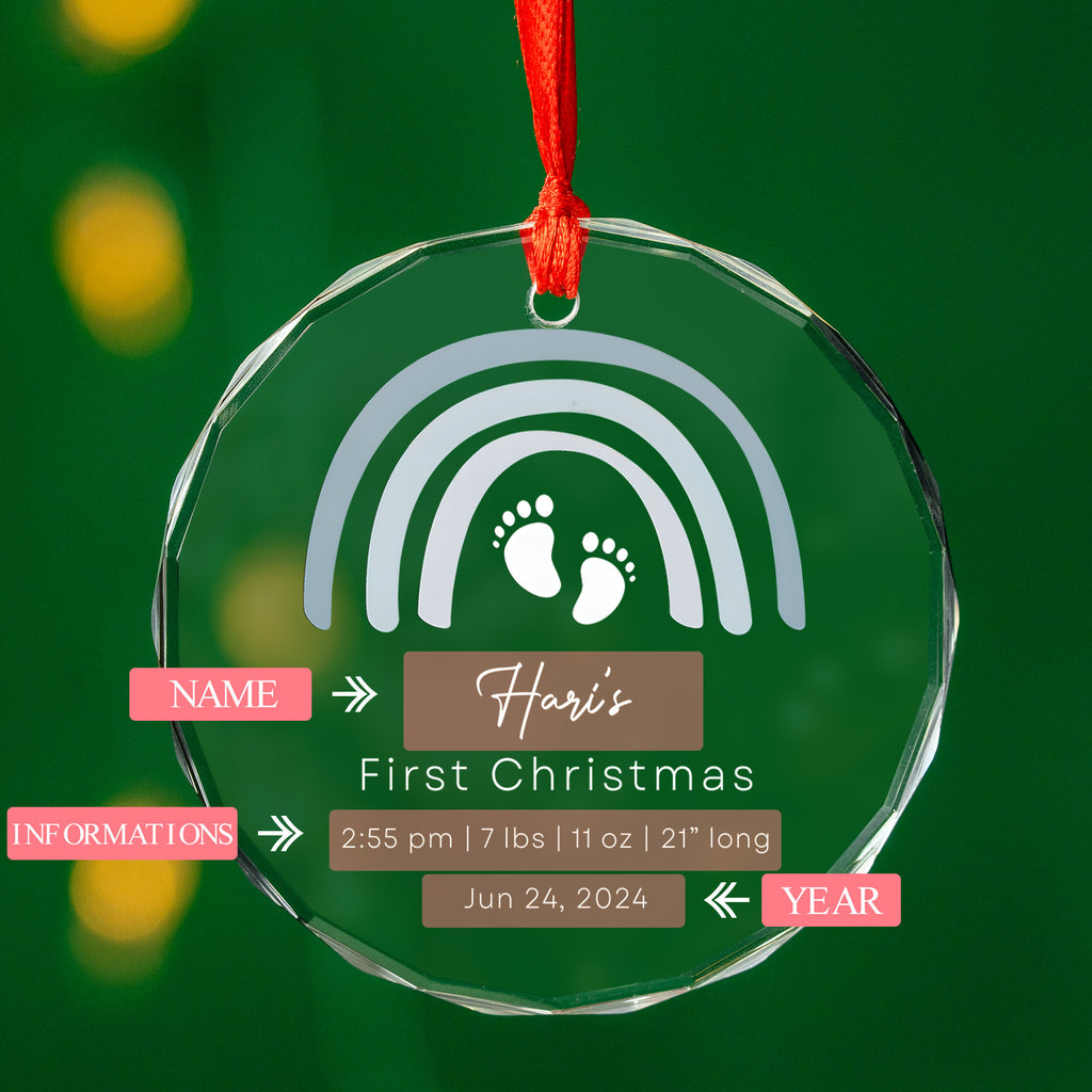 Personalized Rainbow Baby Boy Info Glass Christmas Ornament, Newborn Gift - image 8