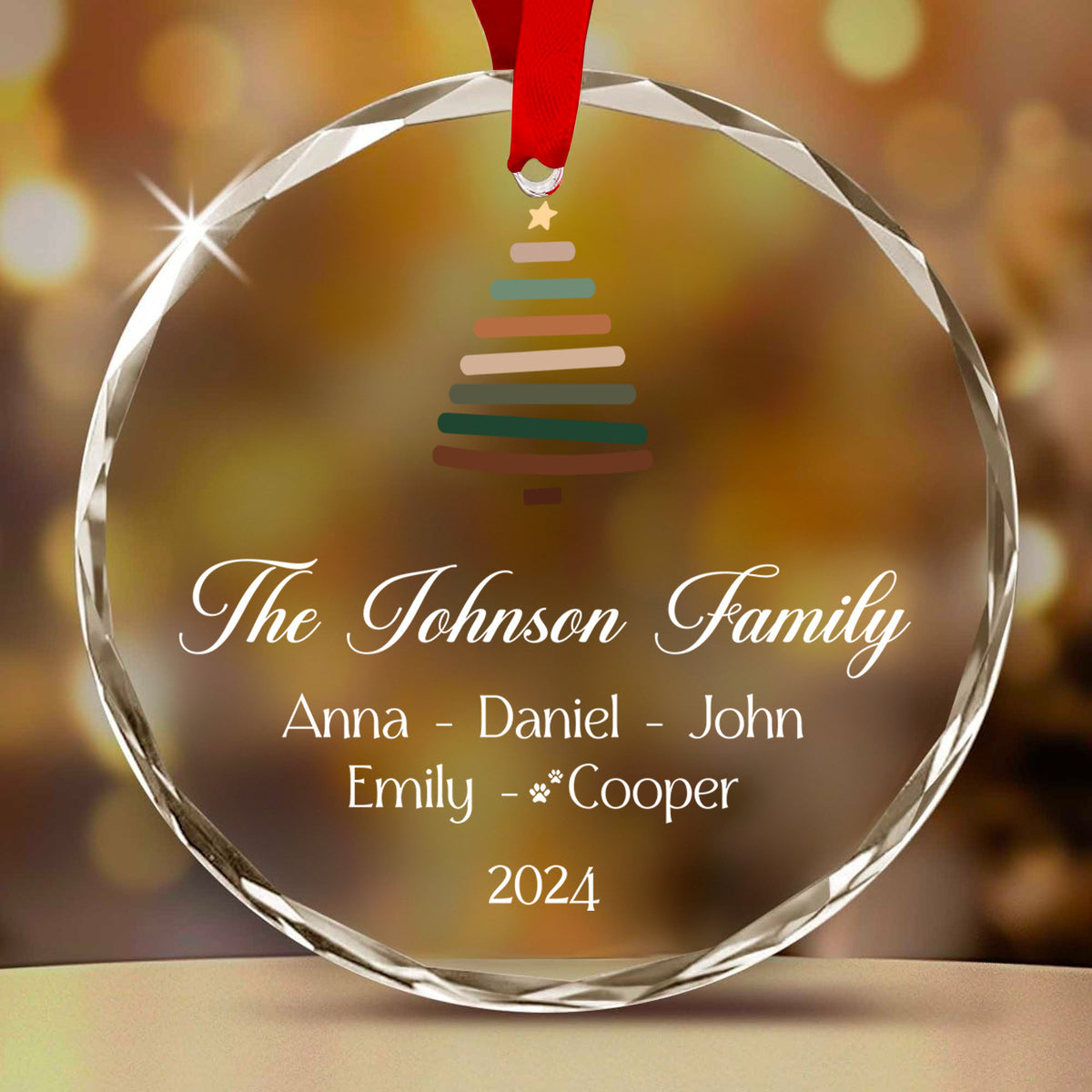Personalized Family Name Glass Christmas Ornament with Pet Names, Christmas Family Keepsake