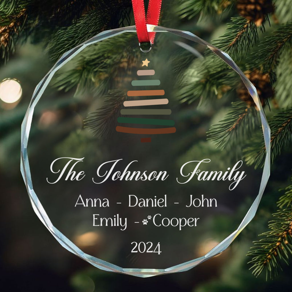 Personalized Family Name Glass Christmas Ornament with Pet Names, Christmas Family Keepsake - image 2