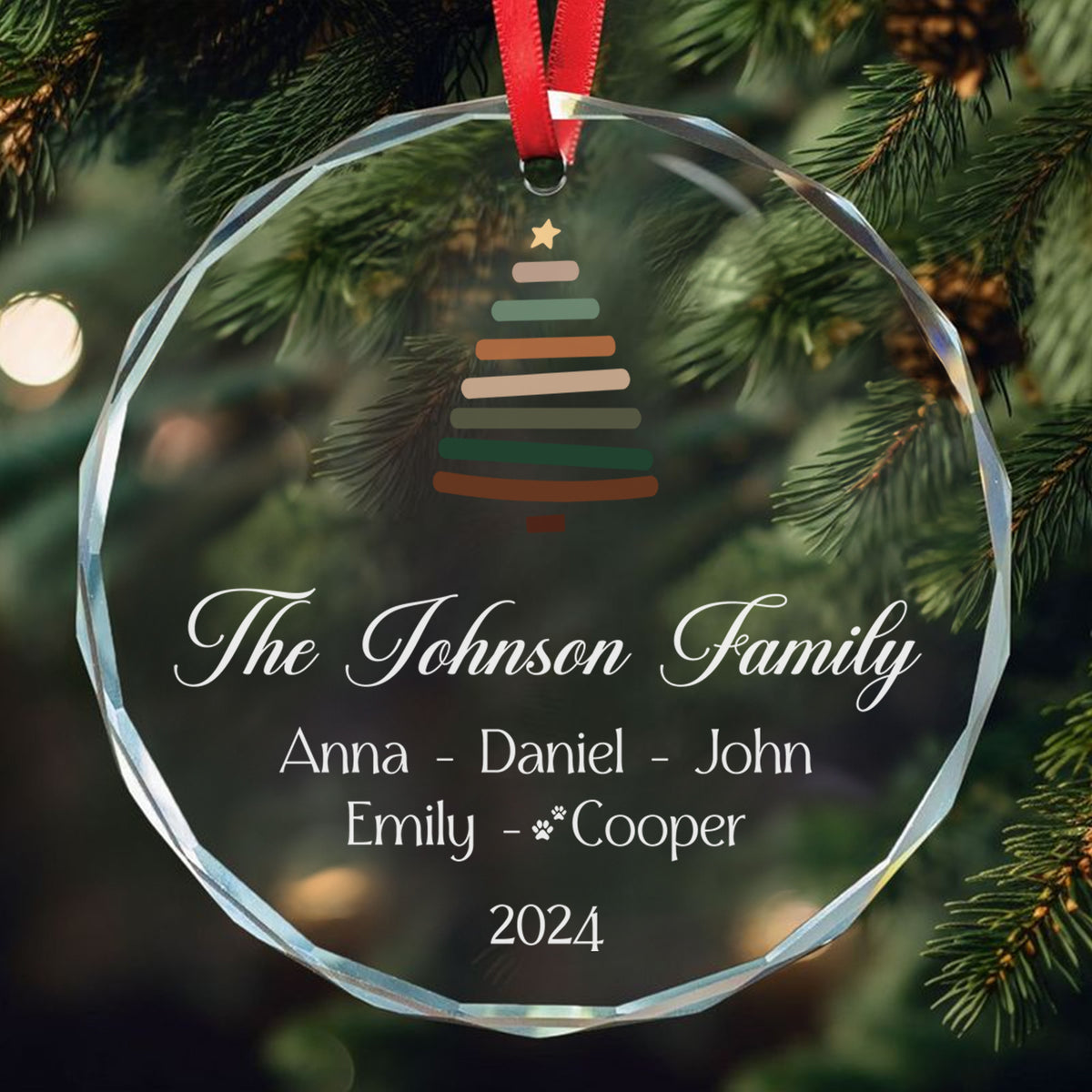 Personalized Family Name Glass Christmas Ornament with Pet Names, Christmas Family Keepsake - image 2