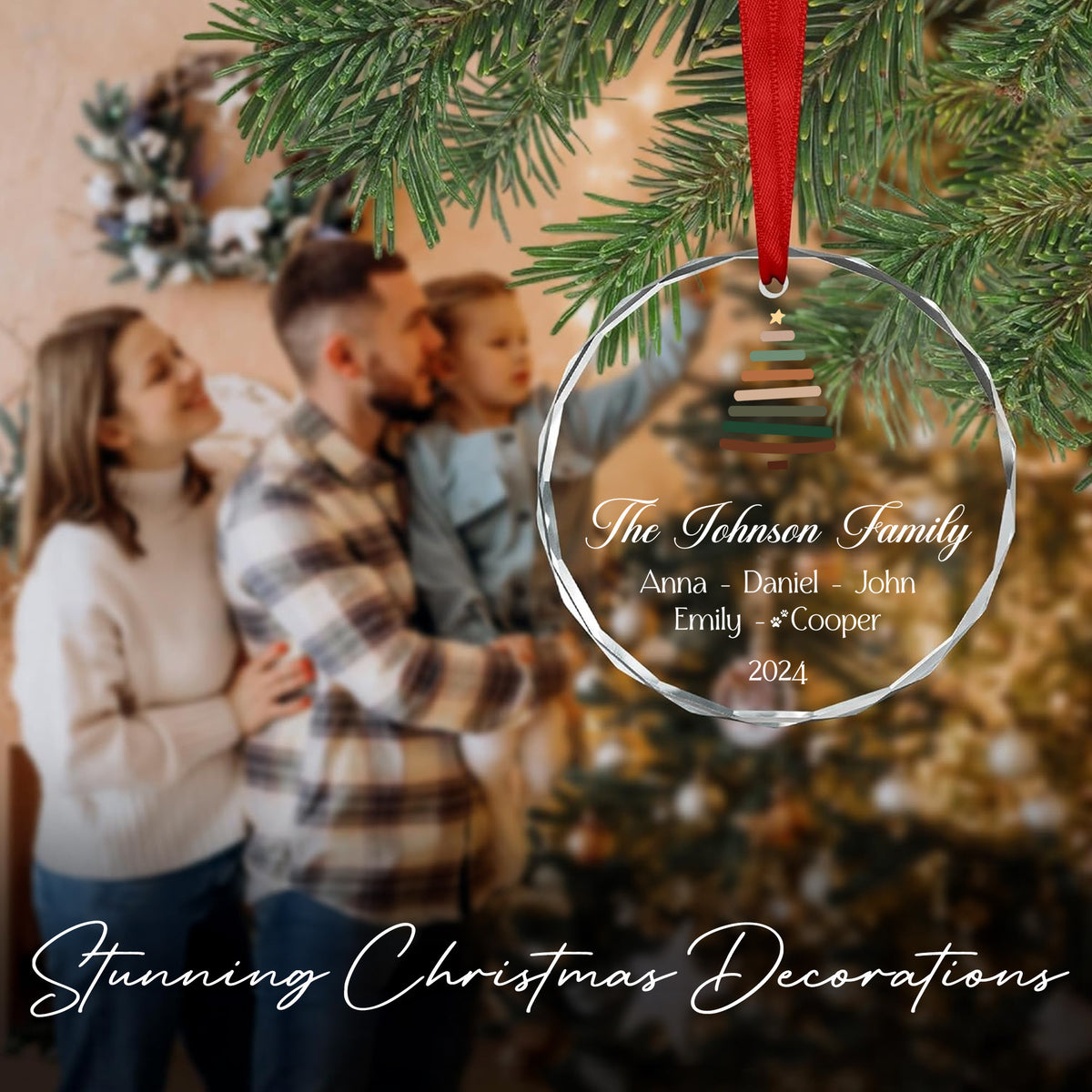 Personalized Family Name Glass Christmas Ornament with Pet Names, Christmas Family Keepsake - image 6