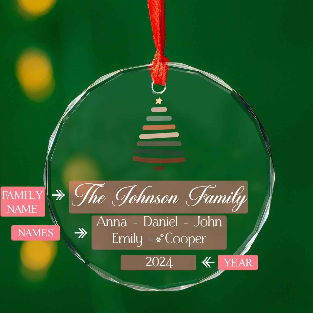Personalized Family Name Glass Christmas Ornament with Pet Names, Christmas Family Keepsake - image 8