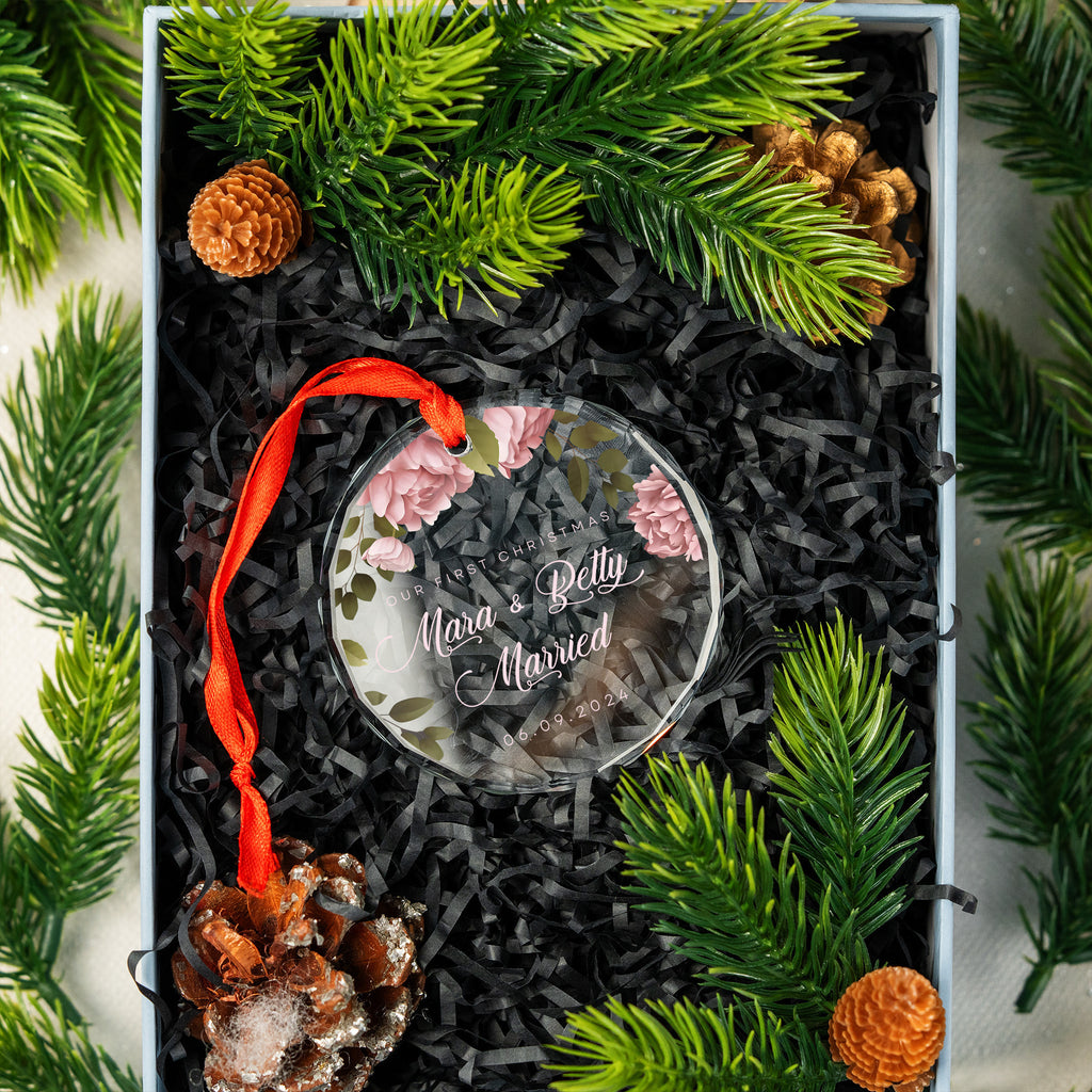 Personalized First Christmas Couple Glass Ornament, Engagement Keepsake Gift - image 5