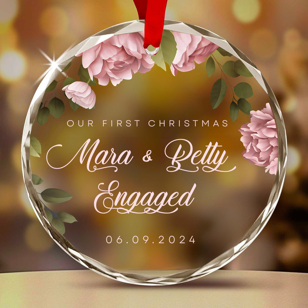 Personalized First Christmas Couple Glass Ornament, Engagement Keepsake Gift - image 9