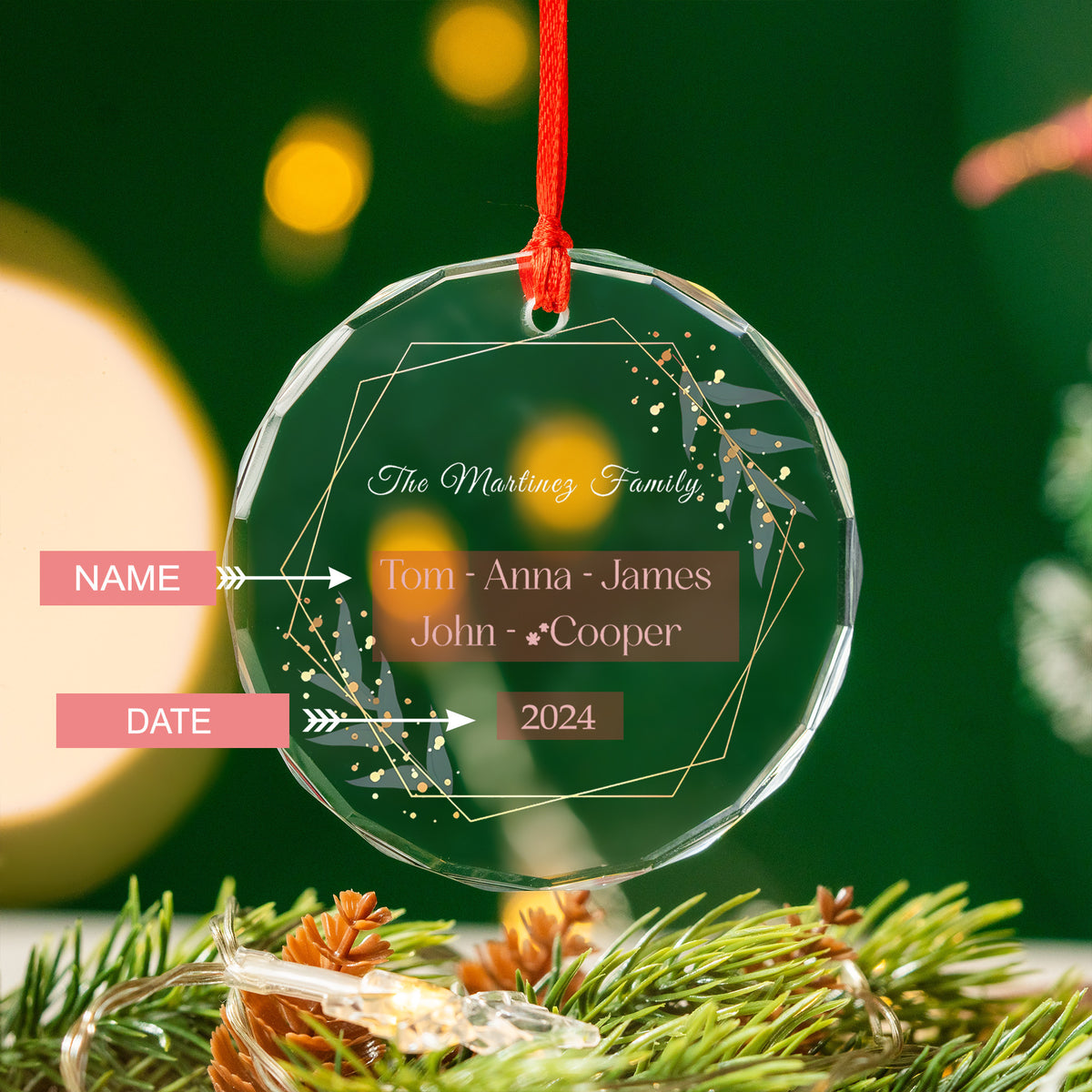 Personalized Grandkids Family Glass Christmas Ornament with Pet Names, Grandparents Gift - image 3