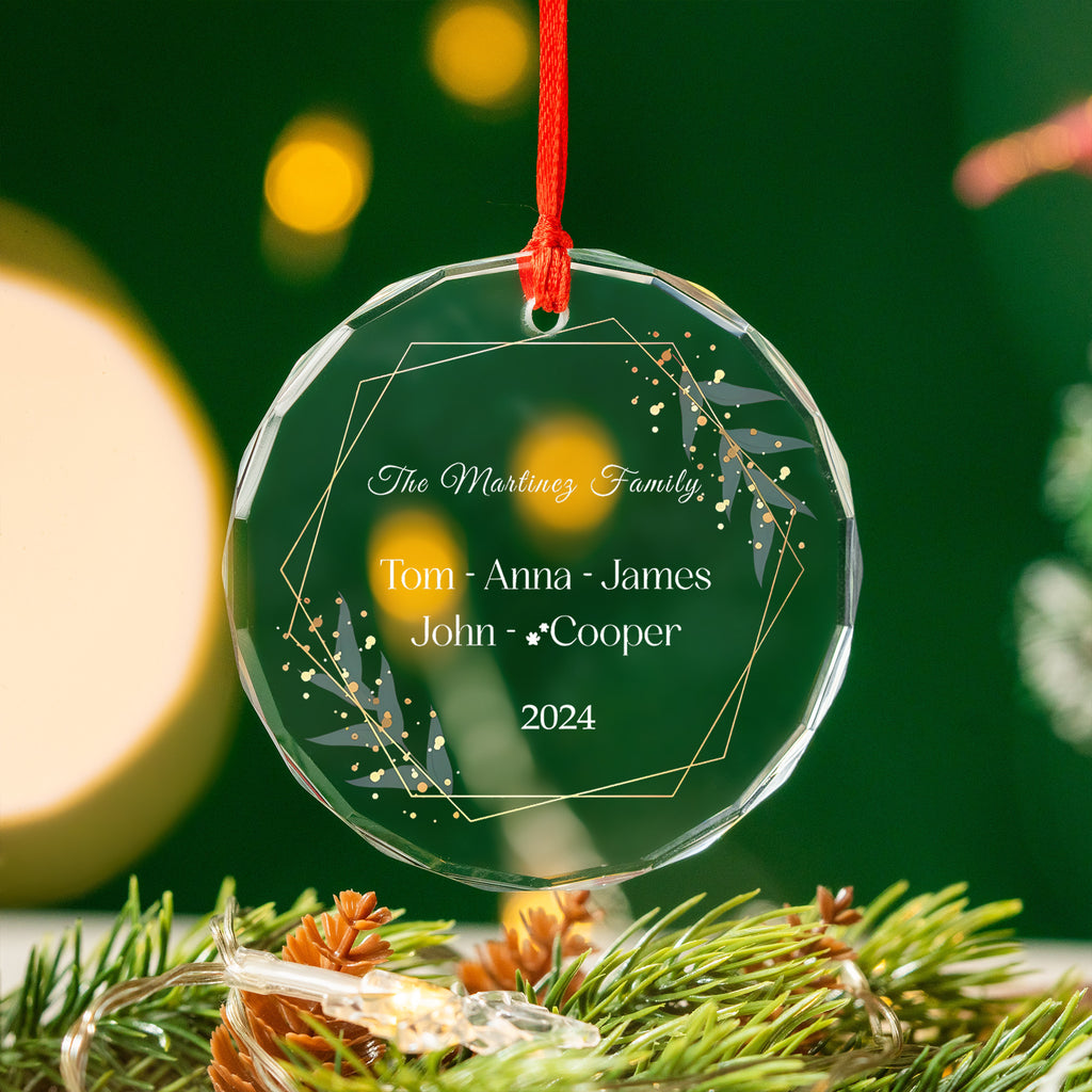 Personalized Grandkids Family Glass Christmas Ornament with Pet Names, Grandparents Gift