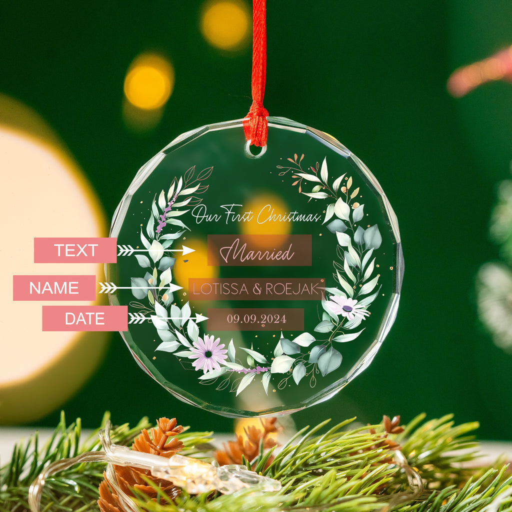 Personalized First Christmas as Married Tree Glass Ornament 2026, Wedding Gift - image 2