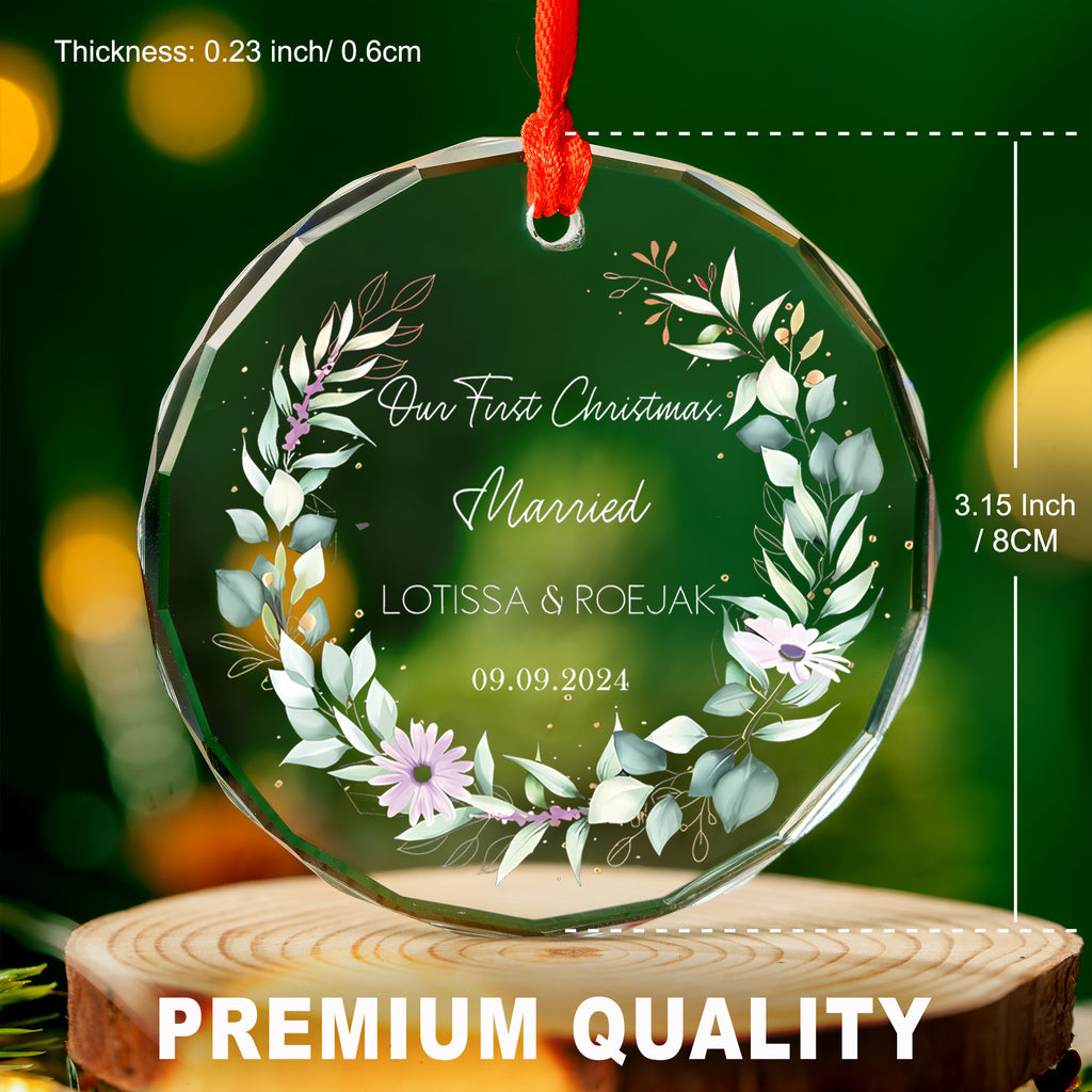 Personalized First Christmas as Married Tree Glass Ornament 2026, Wedding Gift - image 3