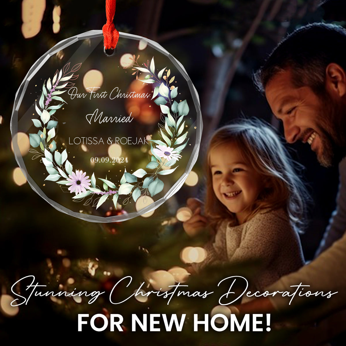 Personalized First Christmas as Married Tree Glass Ornament 2026, Wedding Gift - image 6