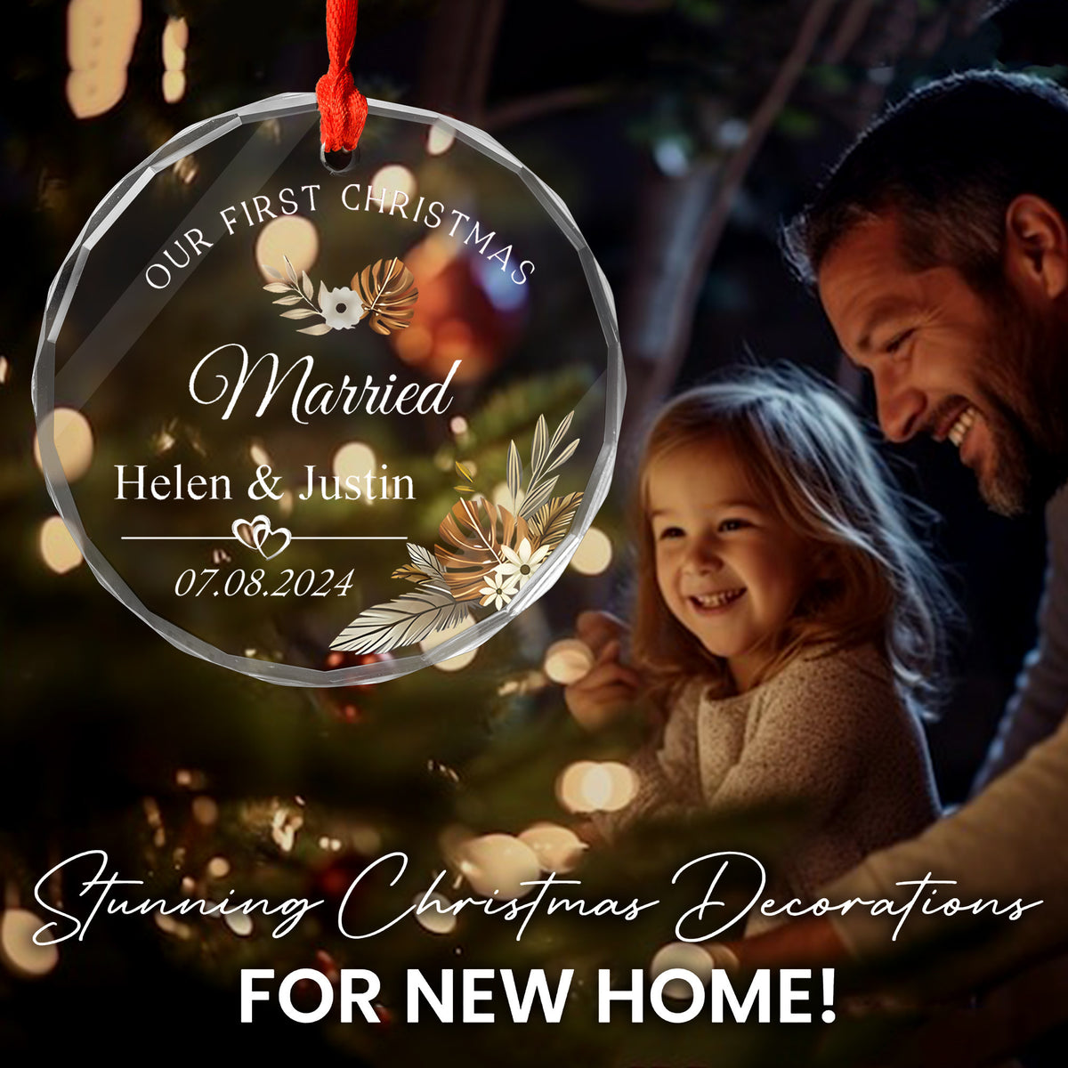 Personalized First Christmas as Married Glass Ornament 2026, Wedding Keepsake - image 6