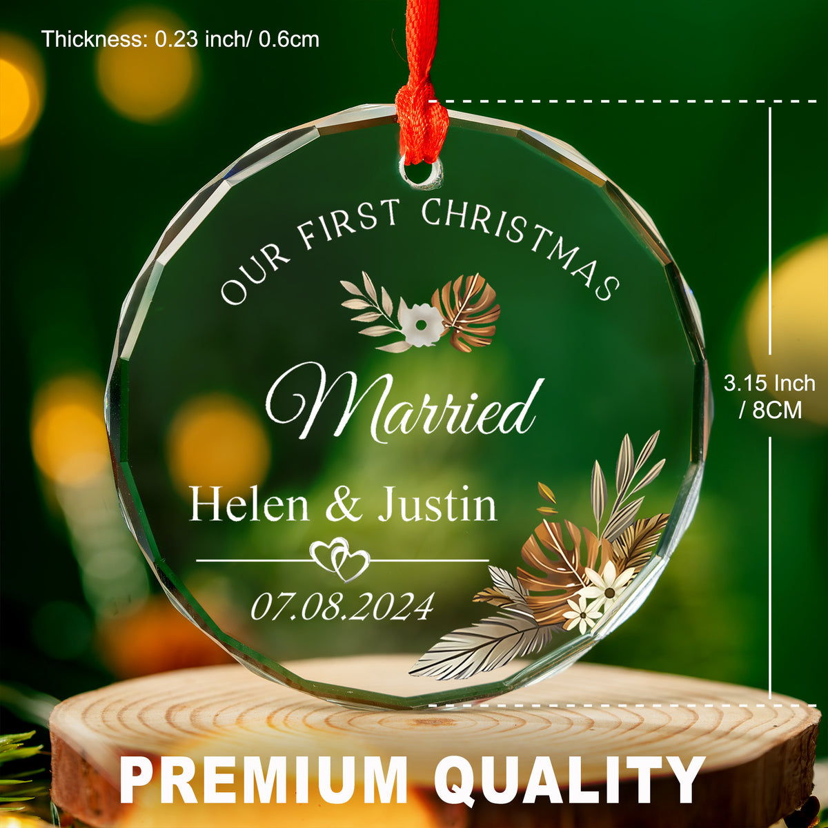 Personalized First Christmas as Married Glass Ornament 2026, Wedding Keepsake - image 2