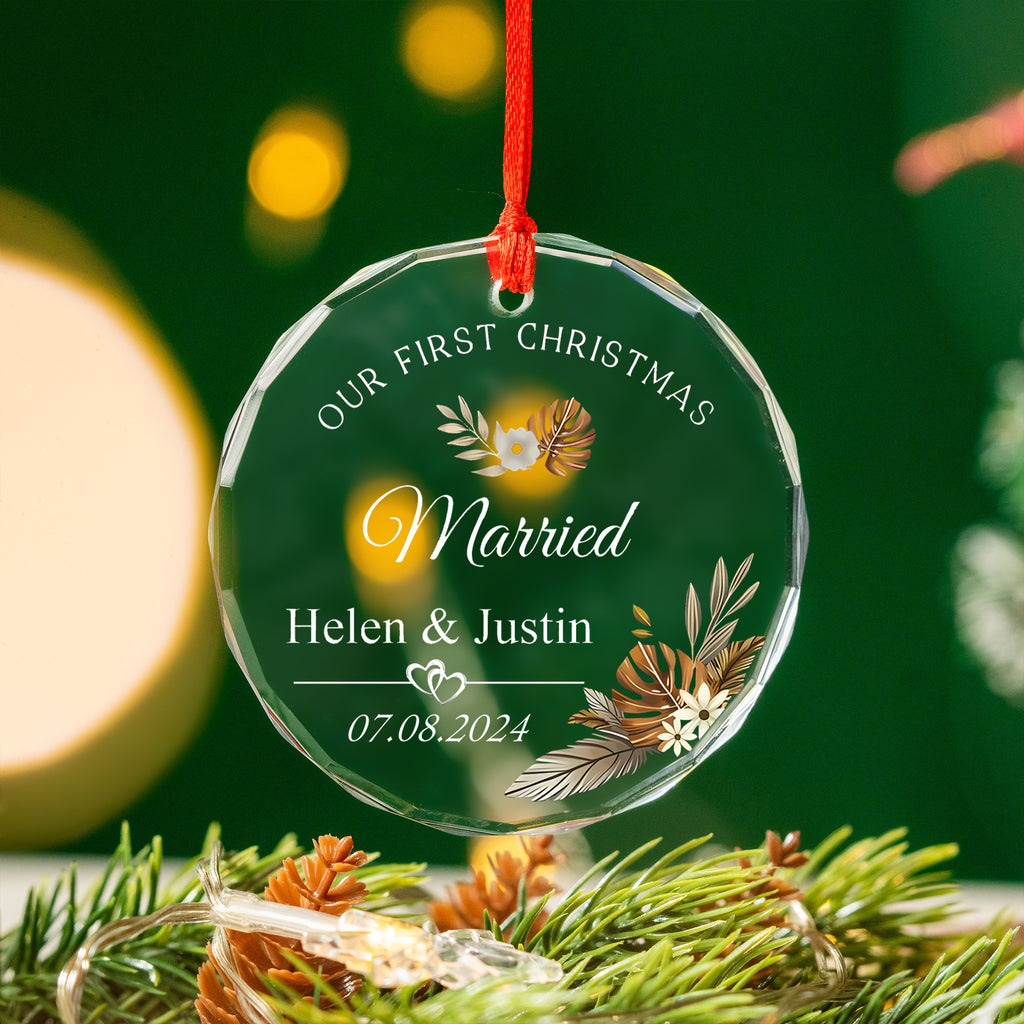 Personalized First Christmas as Married Glass Ornament 2026, Wedding Keepsake