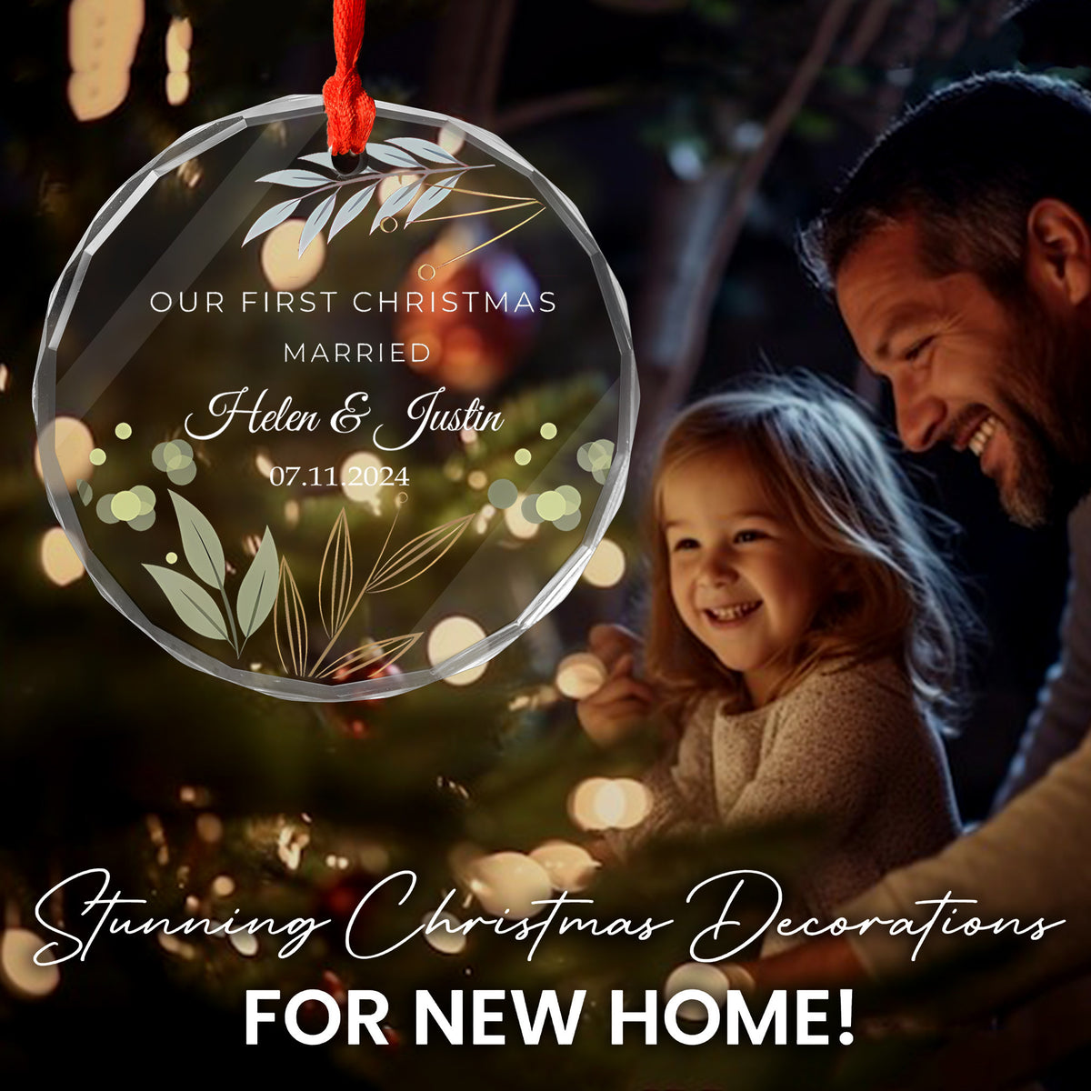 Personalized First Christmas Married Glass Ornament, Gift for Couples - image 5