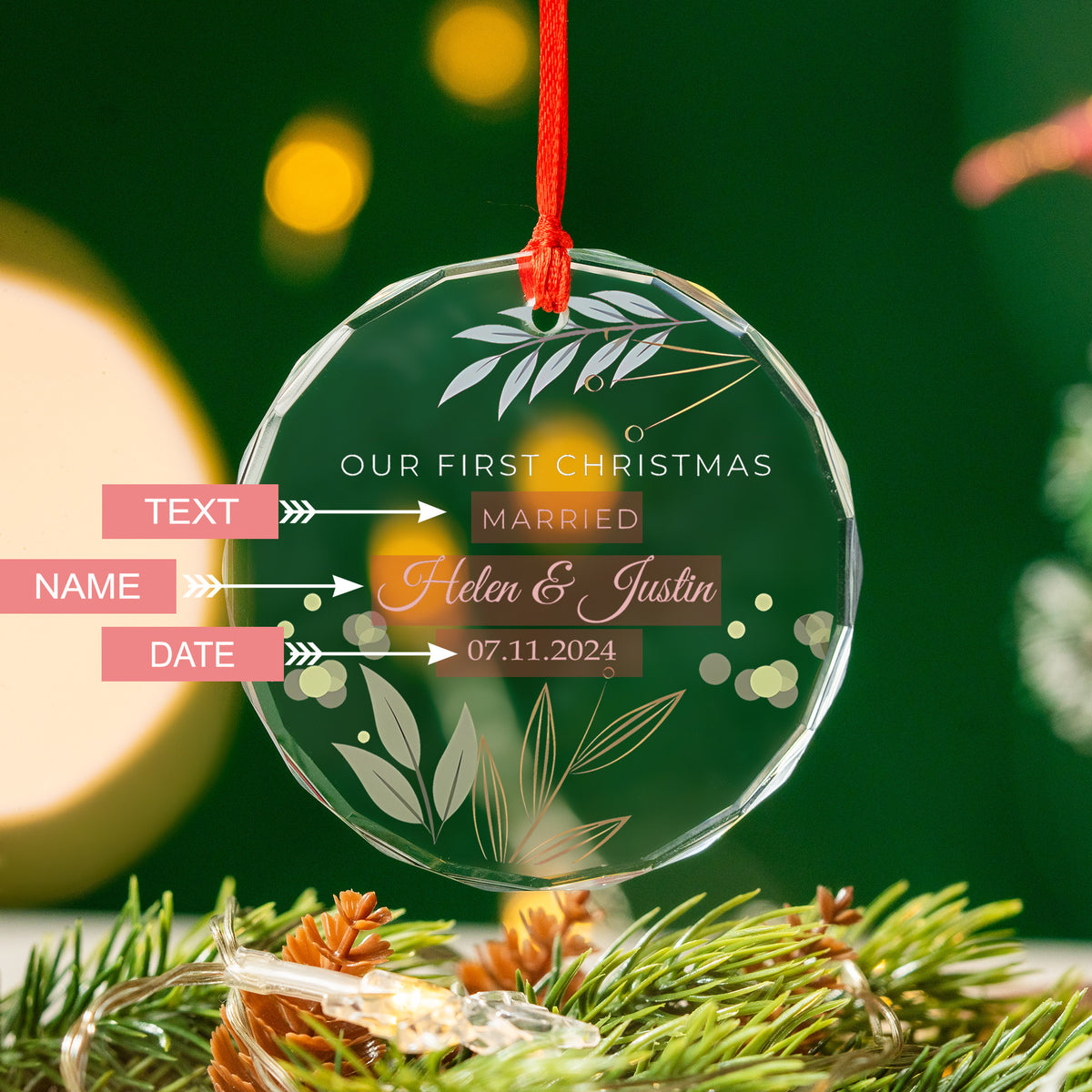 Personalized First Christmas Married Glass Ornament, Gift for Couples - image 3