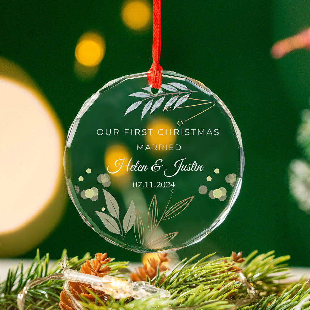 Personalized First Christmas Married Glass Ornament, Gift for Couples