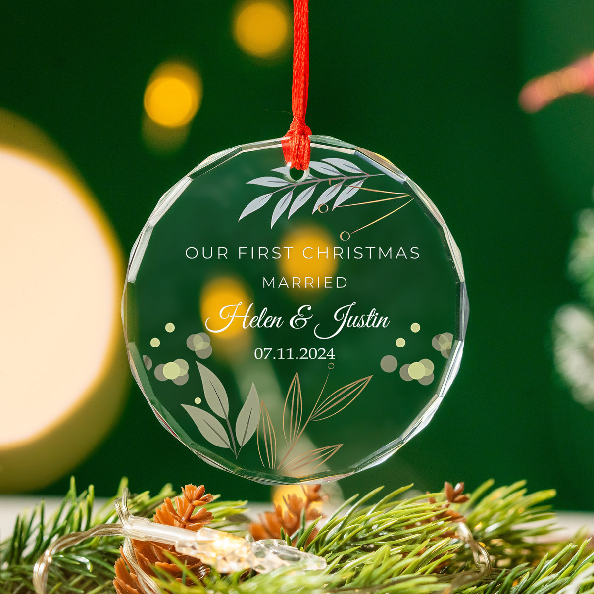 Personalized First Christmas Married Glass Ornament, Gift for Couples