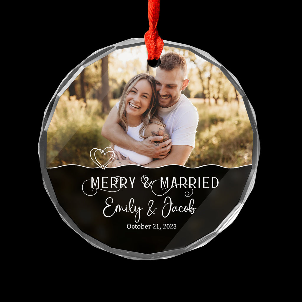 Personalized Merry and Married First Christmas Glass Ornament, Wedding Gift - image 4