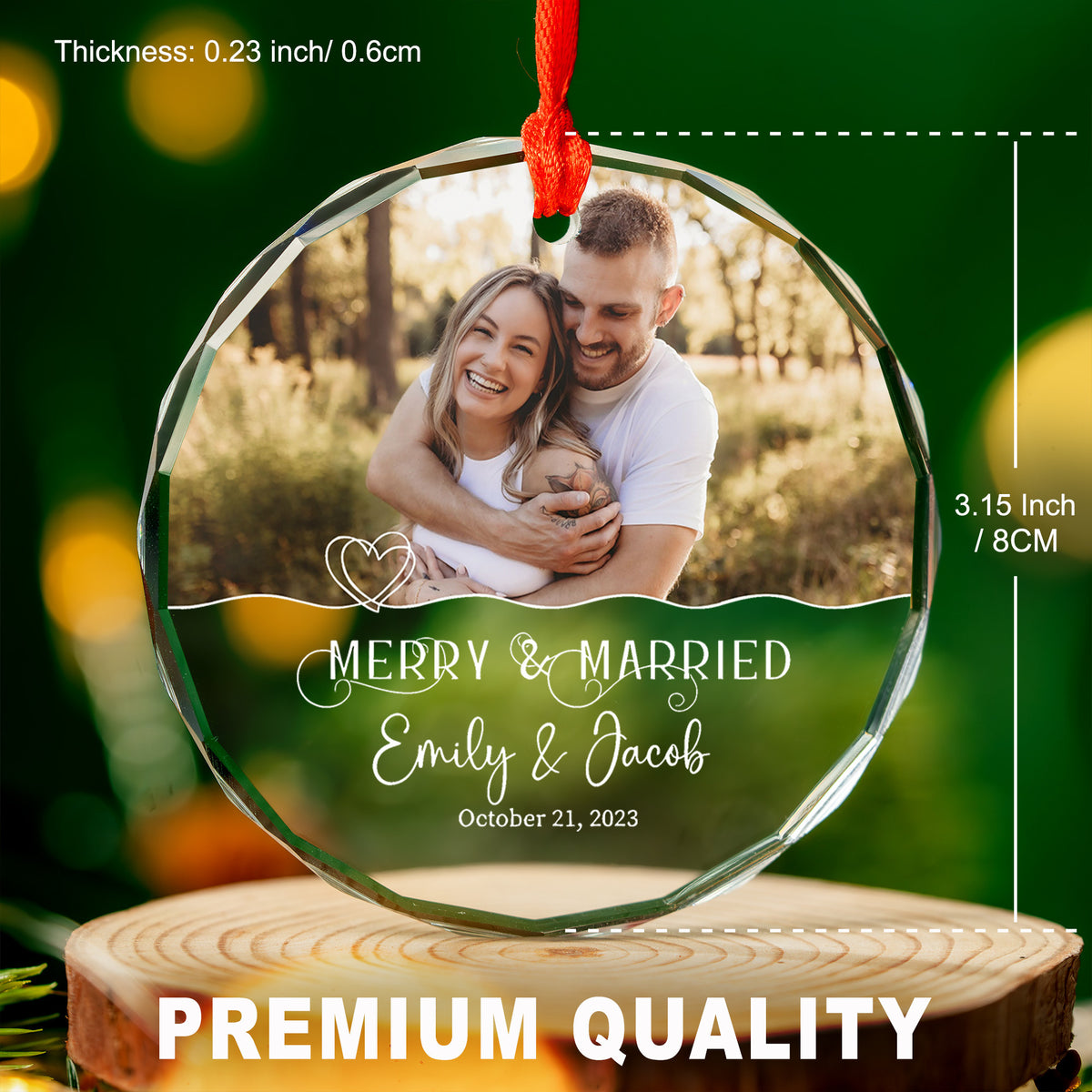 Personalized Merry and Married First Christmas Glass Ornament, Wedding Gift - image 3