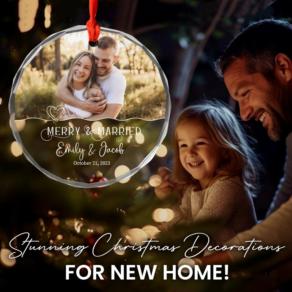 Personalized Merry and Married First Christmas Glass Ornament, Wedding Gift - image 6