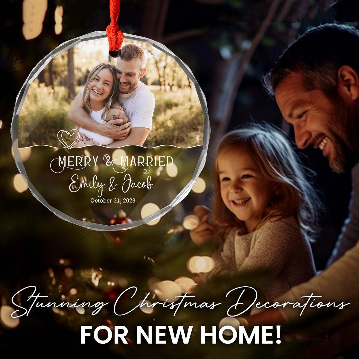 Personalized Merry and Married First Christmas Glass Ornament, Wedding Gift - image 6