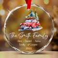 Personalized Red Truck Family Name Glass Christmas Ornament, Christmas Family Gift