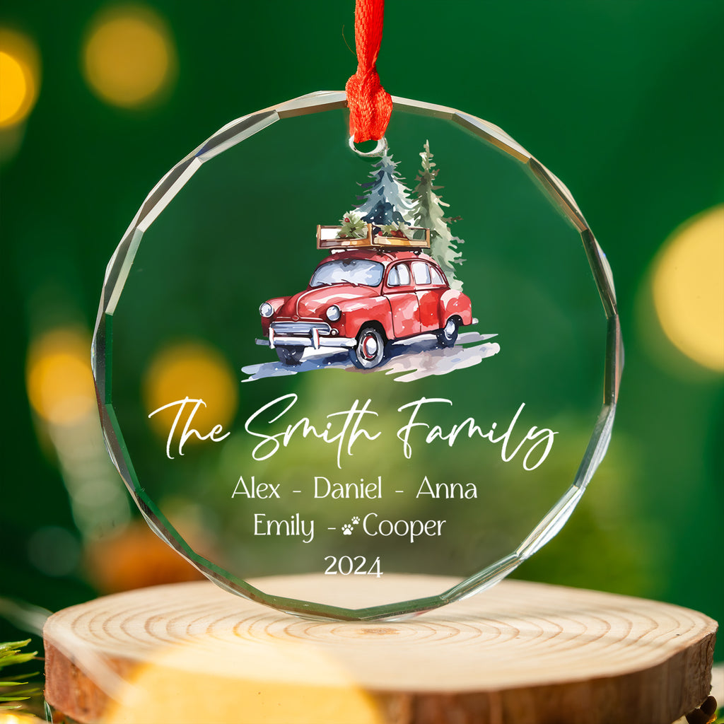 Personalized Red Truck Family Name Glass Christmas Ornament, Christmas Family Gift - image 4