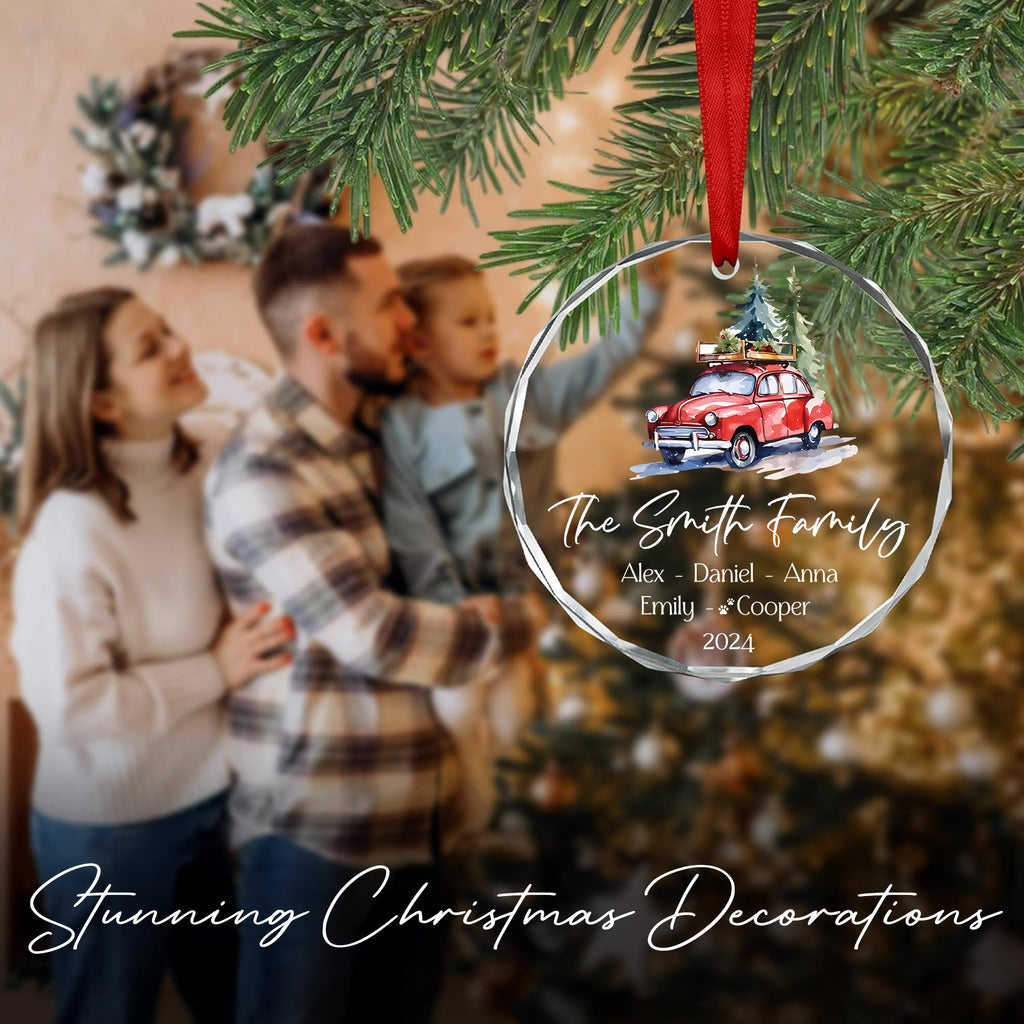 Personalized Red Truck Family Name Glass Christmas Ornament, Christmas Family Gift - image 6