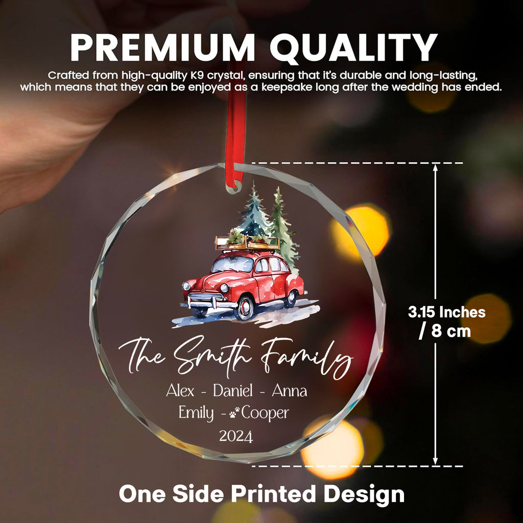 Personalized Red Truck Family Name Glass Christmas Ornament, Christmas Family Gift - image 7