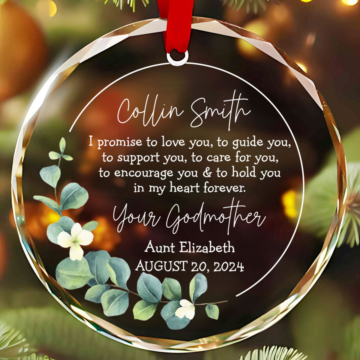 Personalized Baptism Glass Christmas Ornament, Godfather Gift
