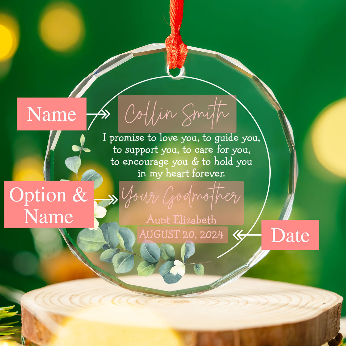 Personalized Baptism Glass Christmas Ornament, Godfather Gift - image 5