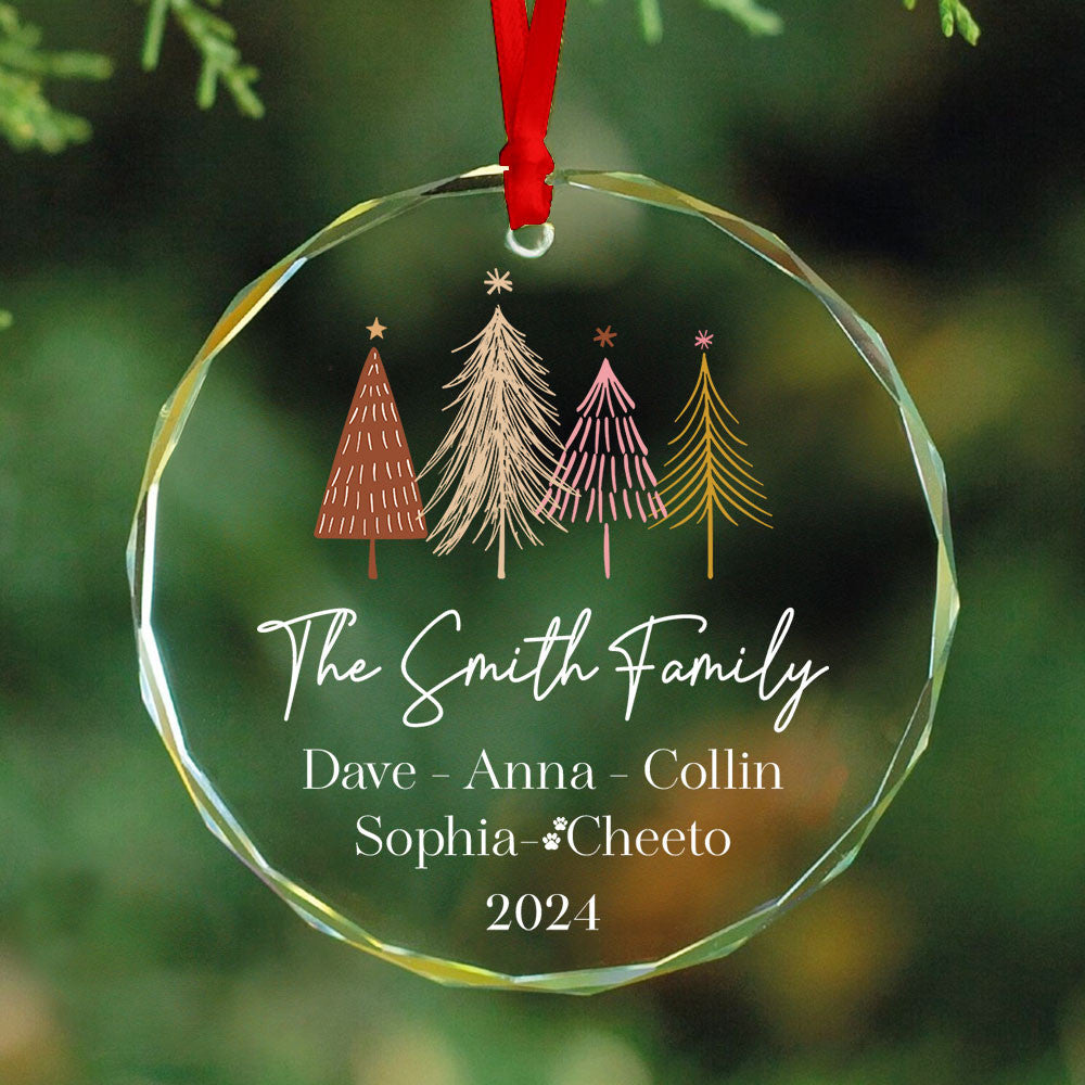 Personalized Christmas Trees Family Names Glass Ornament, Holiday Gift - image 3
