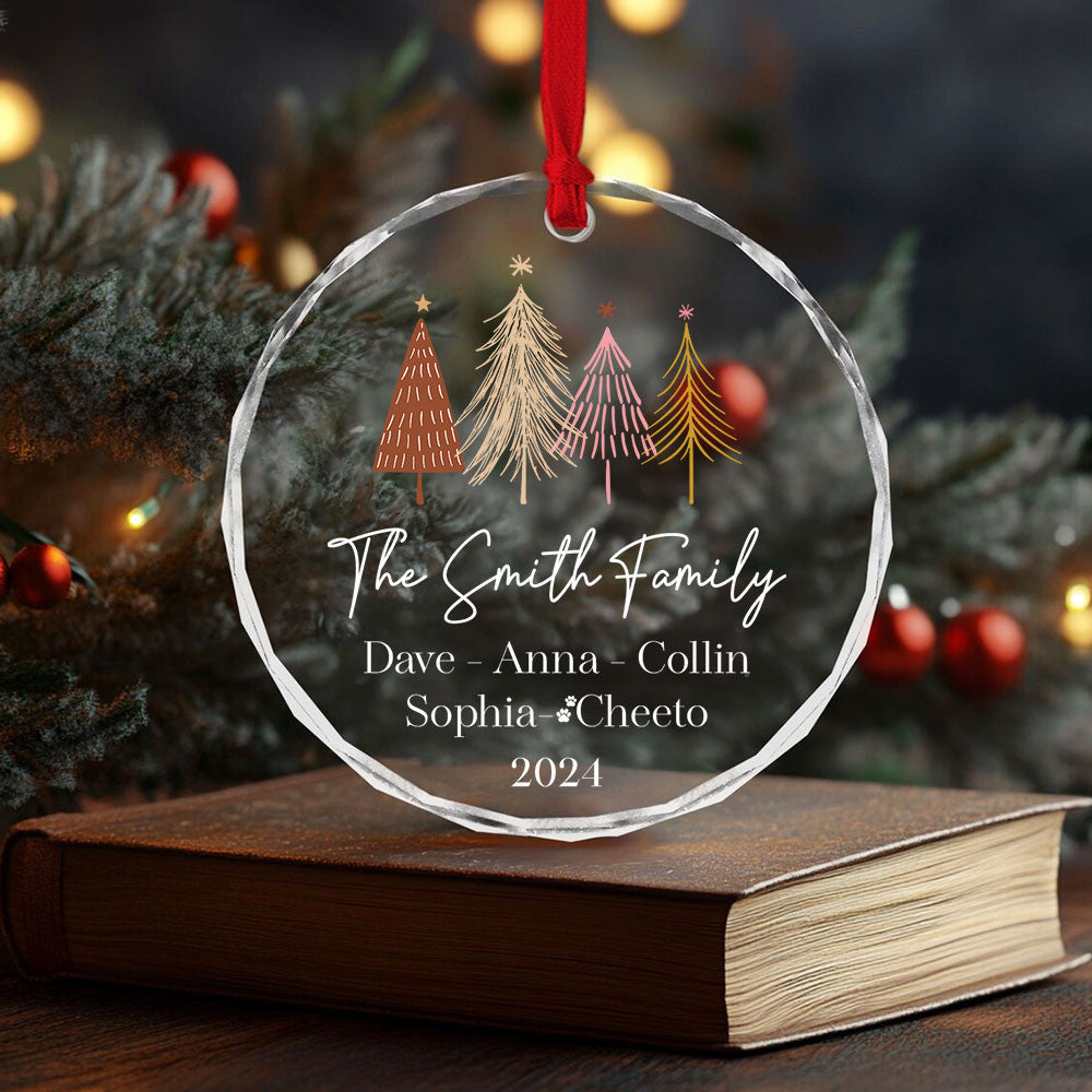 Personalized Christmas Trees Family Names Glass Ornament, Holiday Gift - image 4