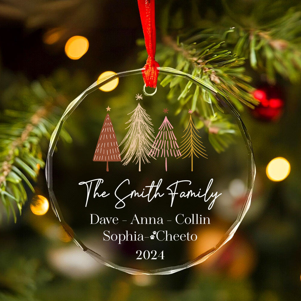Personalized Christmas Trees Family Names Glass Ornament, Holiday Gift - image 2