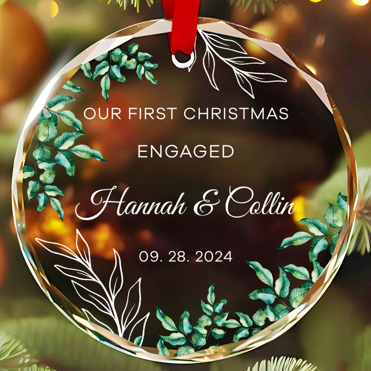Personalized Engaged Glass Christmas Ornament, Engagement Party Gift