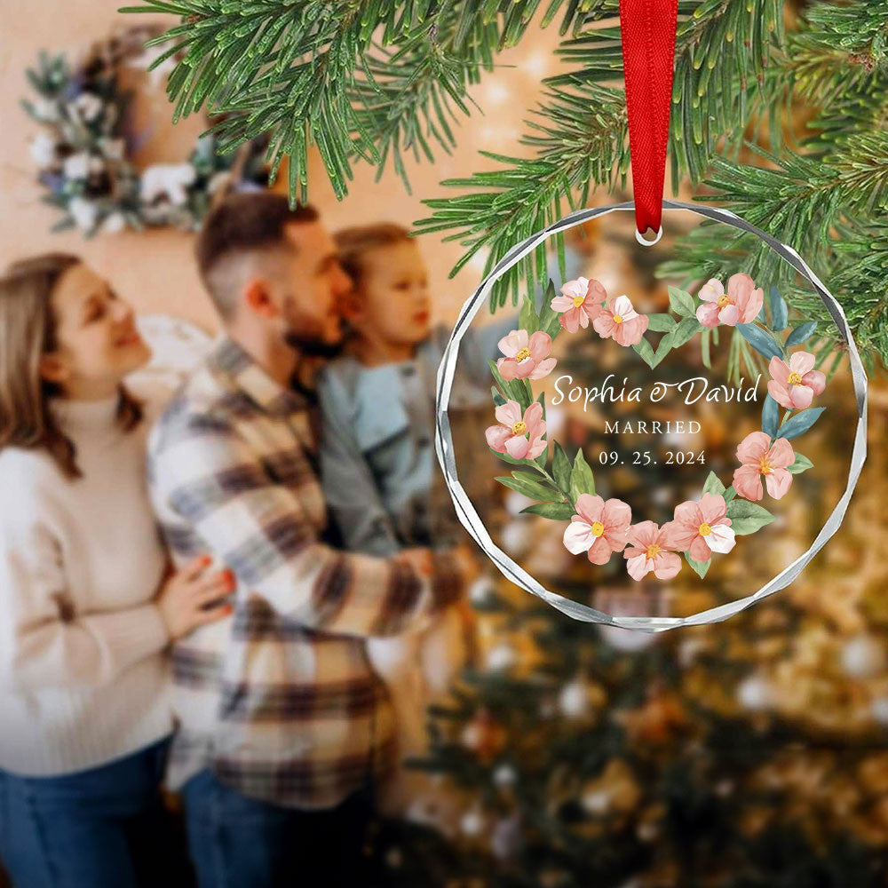 Personalized Watercolor Blue Heart First Christmas Married Glass Ornament, Newlywed Gift - image 3