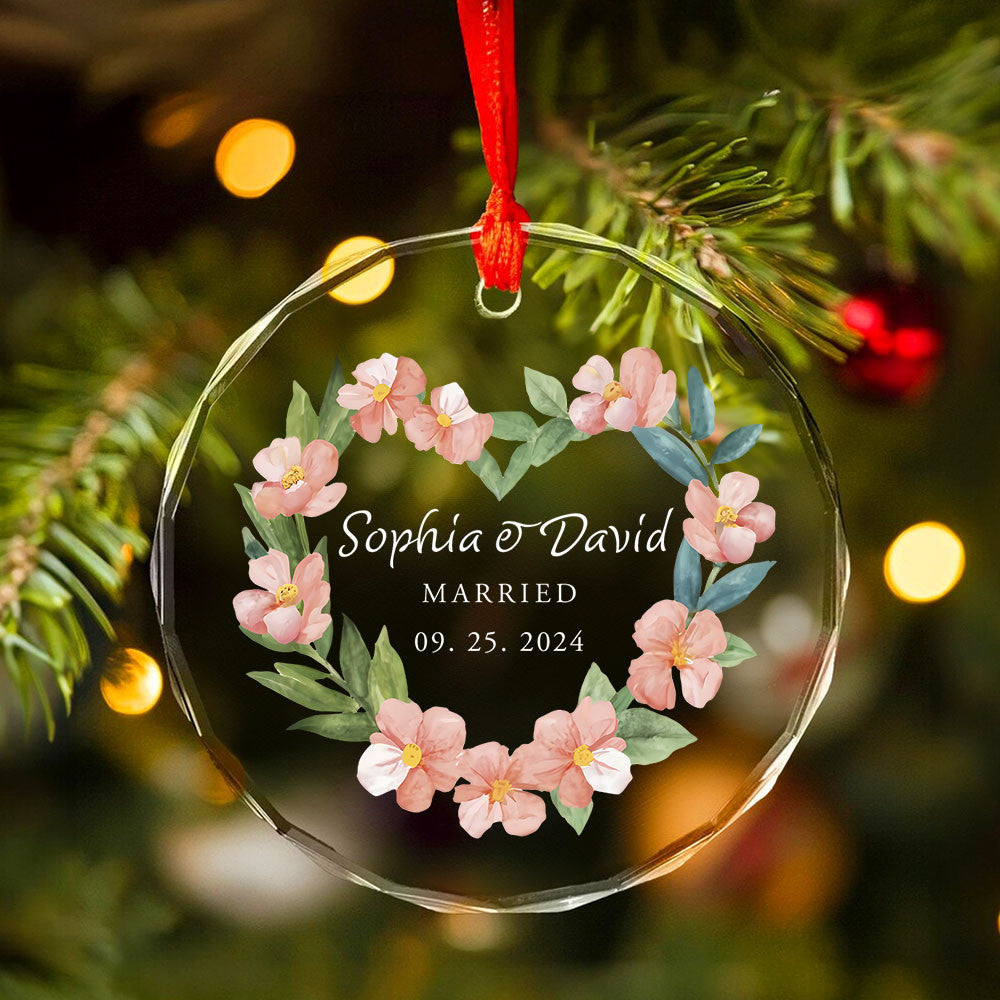 Personalized Watercolor Blue Heart First Christmas Married Glass Ornament, Newlywed Gift - image 4