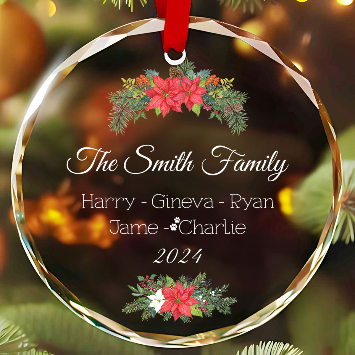 Personalized Family Christmas Tree Glass Ornament, Family Names Keepsake
