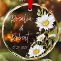 Personalized Daisy Engagement Glass Christmas Ornament, Custom Engagement Gift