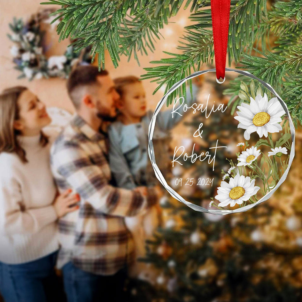 Personalized Daisy Engagement Glass Christmas Ornament, Custom Engagement Gift - image 6