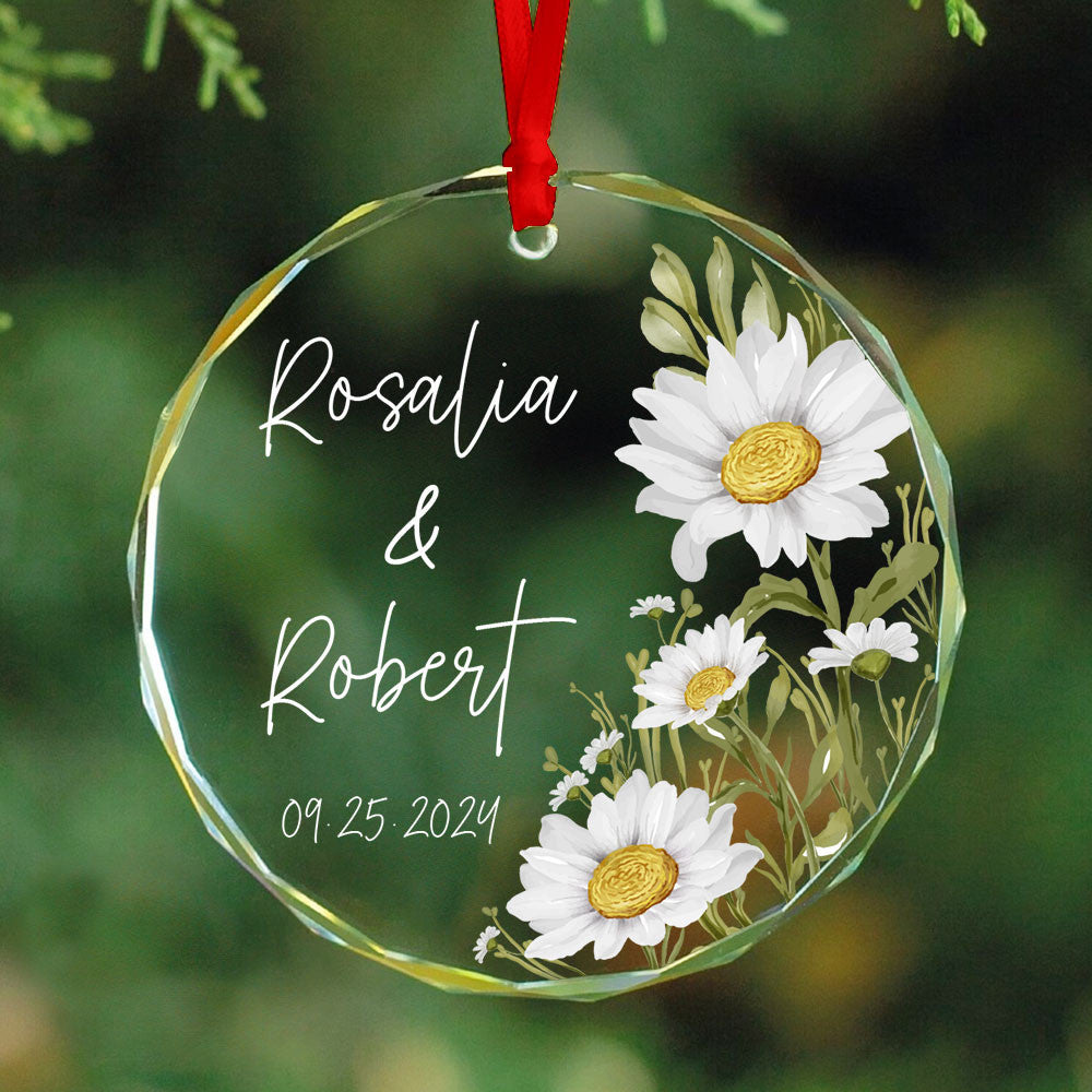 Personalized Daisy Engagement Glass Christmas Ornament, Custom Engagement Gift - image 7